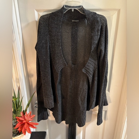 Armani Exchange Women’s Charcoal Gray Open-Front Belted Wool Cardigan, Size L - Picture 2 of 6
